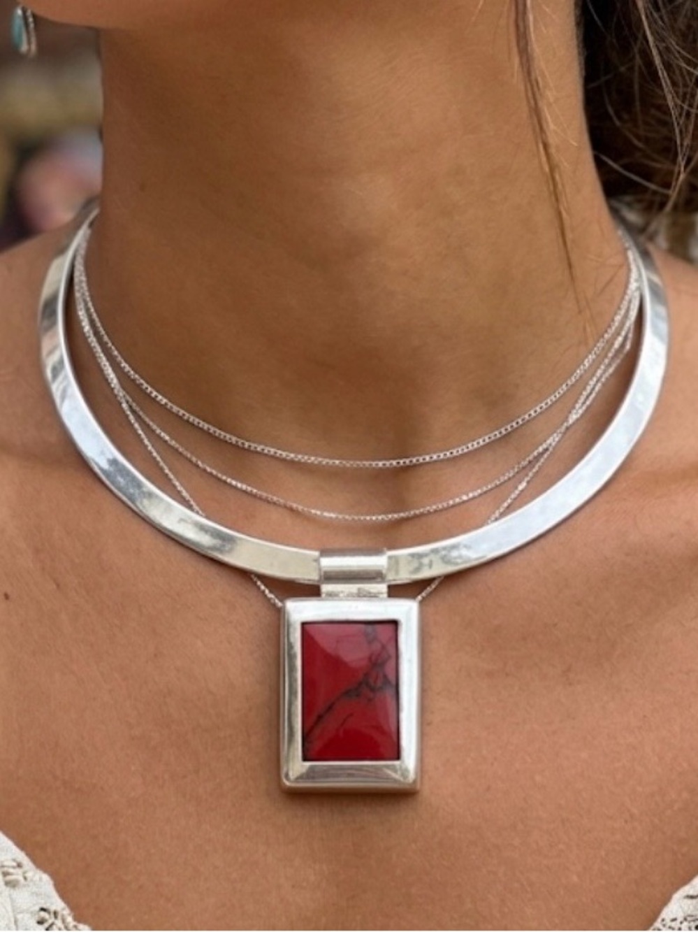 Vintage Taxco Sterling Silver Large Red Jasper Pendant Mexico 925 Modernist